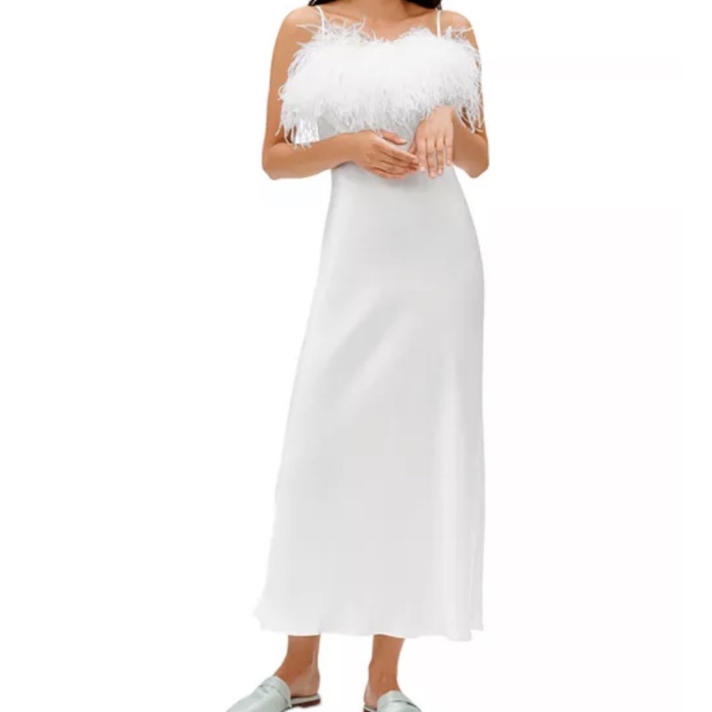 Sleeper Boheme Feather Trim Slip Dress
